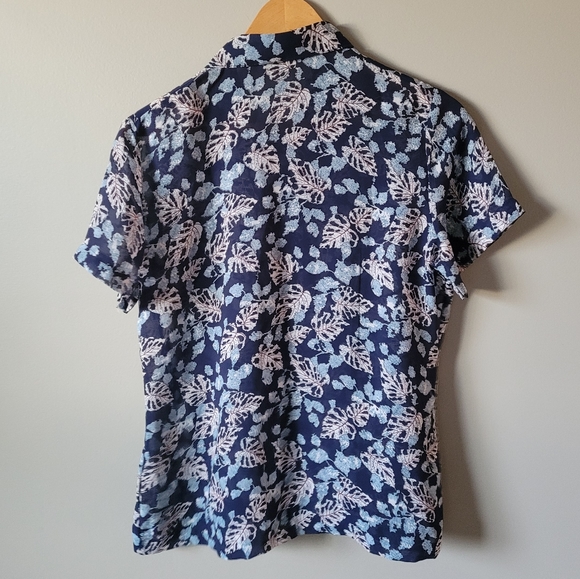 Vintage Japanese silk shirt Navy Blue leaf print - Picture 8 of 9